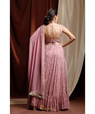 pink embroidered georgette readymade lehenga cholis 4