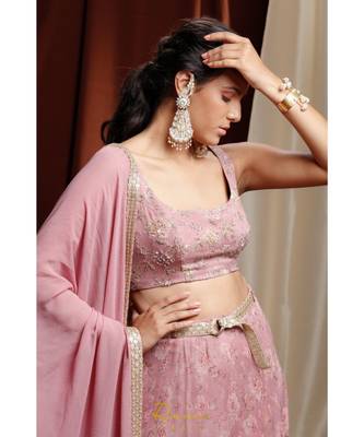 pink embroidered georgette readymade lehenga cholis 5