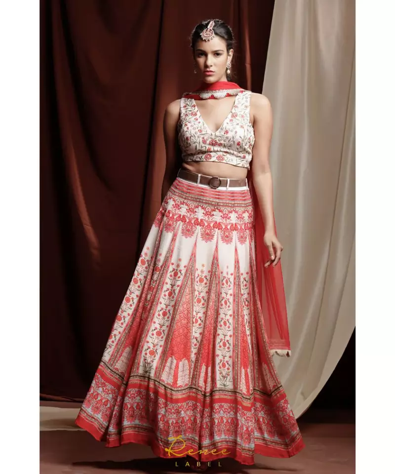 red embroidered silk readymade lehenga cholis