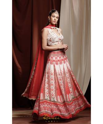 red embroidered silk readymade lehenga cholis 3
