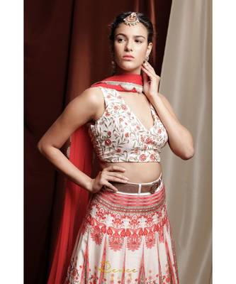 red embroidered silk readymade lehenga cholis 5