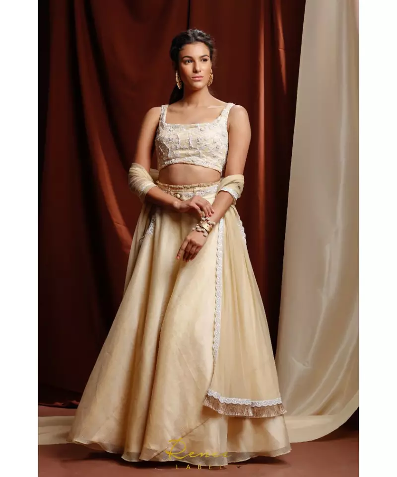 gold embroidered net readymade lehenga cholis