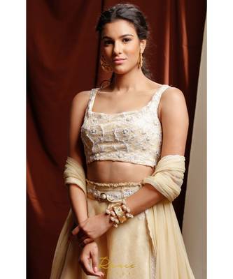 gold embroidered net readymade lehenga cholis 5