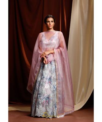 blue embroidered net readymade lehenga cholis 1