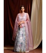 blue embroidered net readymade lehenga cholis