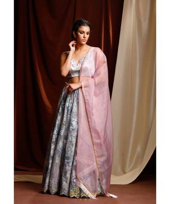 blue embroidered net readymade lehenga cholis 2