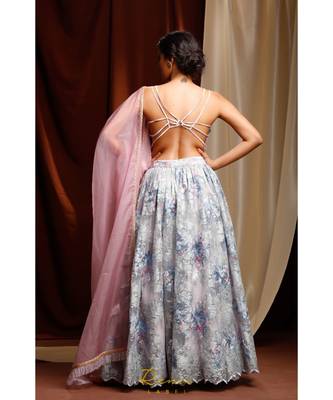 blue embroidered net readymade lehenga cholis 3