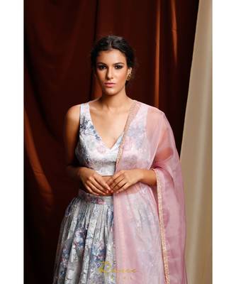 blue embroidered net readymade lehenga cholis 5