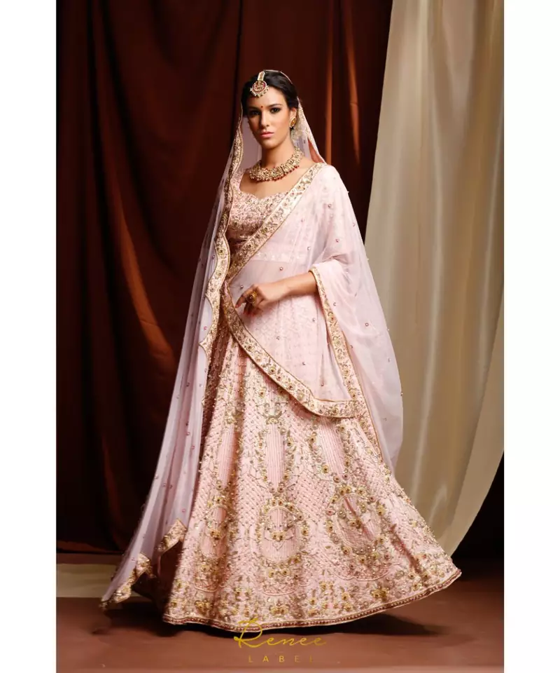 pink embroidered silk readymade lehenga cholis