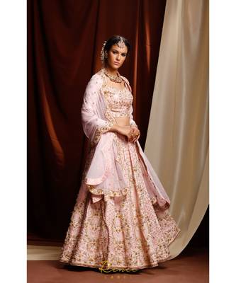 pink embroidered silk readymade lehenga cholis 2