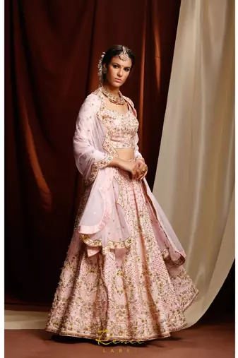 pink embroidered silk readymade lehenga cholis