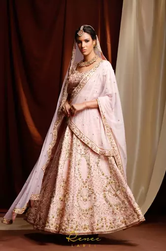 pink embroidered silk readymade lehenga cholis