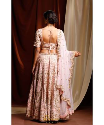 pink embroidered silk readymade lehenga cholis 4