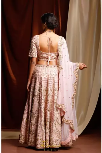 pink embroidered silk readymade lehenga cholis