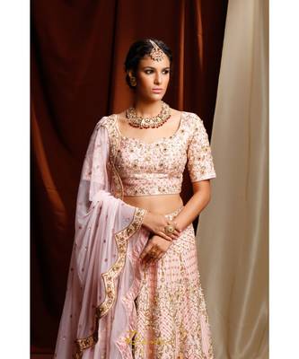 pink embroidered silk readymade lehenga cholis 5