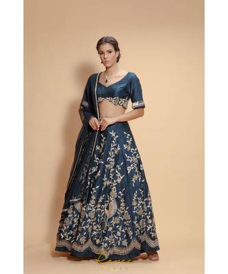 blue embroidered silk readymade lehenga cholis 1