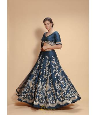 blue embroidered silk readymade lehenga cholis 2
