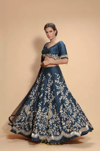 blue embroidered silk readymade lehenga cholis