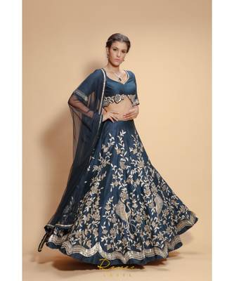 blue embroidered silk readymade lehenga cholis 3