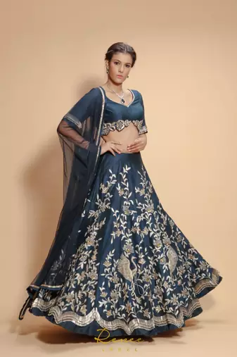 blue embroidered silk readymade lehenga cholis