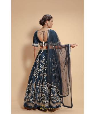 blue embroidered silk readymade lehenga cholis 4