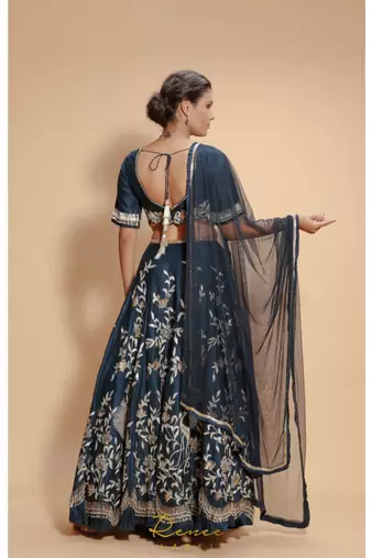 blue embroidered silk readymade lehenga cholis