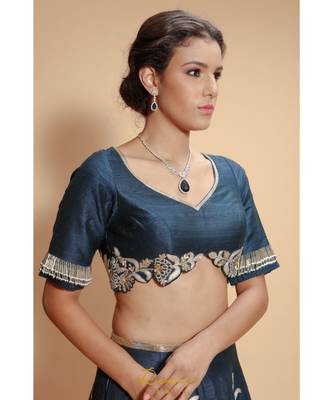blue embroidered silk readymade lehenga cholis 5