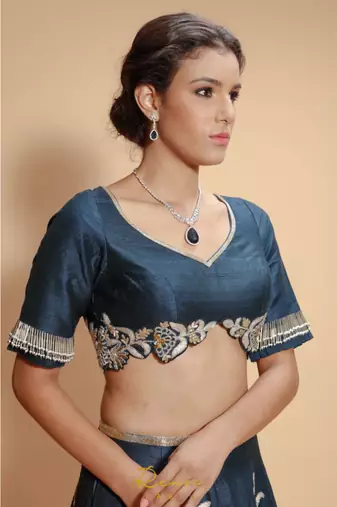 blue embroidered silk readymade lehenga cholis