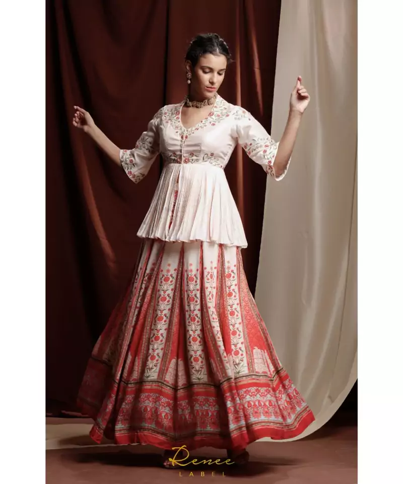 red embroidered silk readymade lehenga cholis