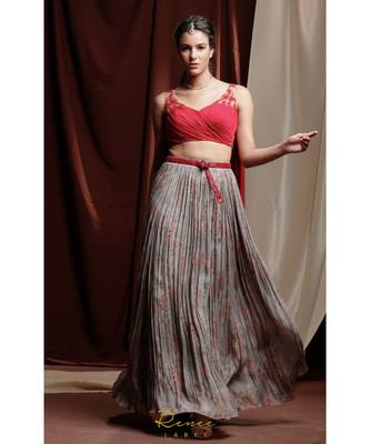grey embroidered georgette readymade lehenga cholis 1