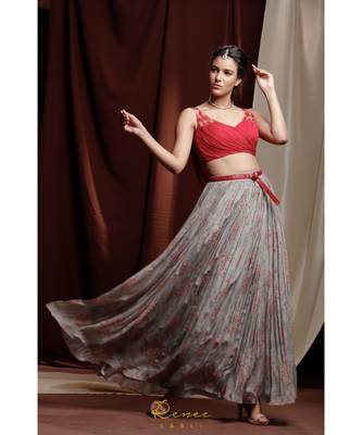 grey embroidered georgette readymade lehenga cholis 2