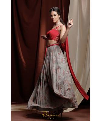 grey embroidered georgette readymade lehenga cholis 3