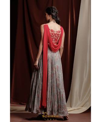 grey embroidered georgette readymade lehenga cholis 4
