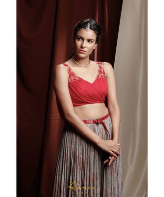 grey embroidered georgette readymade lehenga cholis 5