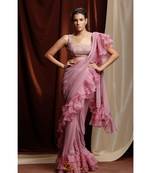 pink plain georgette saree with blouse