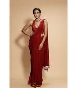 maroon plain georgette saree with blouse