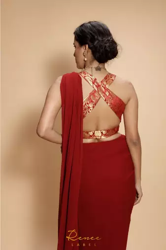 maroon plain georgette saree with blouse