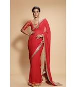 red plain georgette saree with blouse