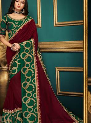 Maroon Embroidered Silk Blend Saree With Blouse 1
