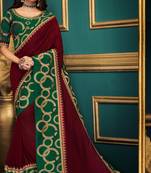 Maroon Embroidered Silk Blend Saree With Blouse