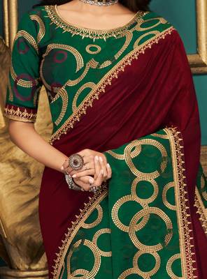 Maroon Embroidered Silk Blend Saree With Blouse 2