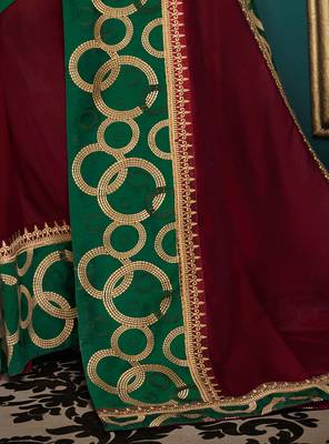 Maroon Embroidered Silk Blend Saree With Blouse 3