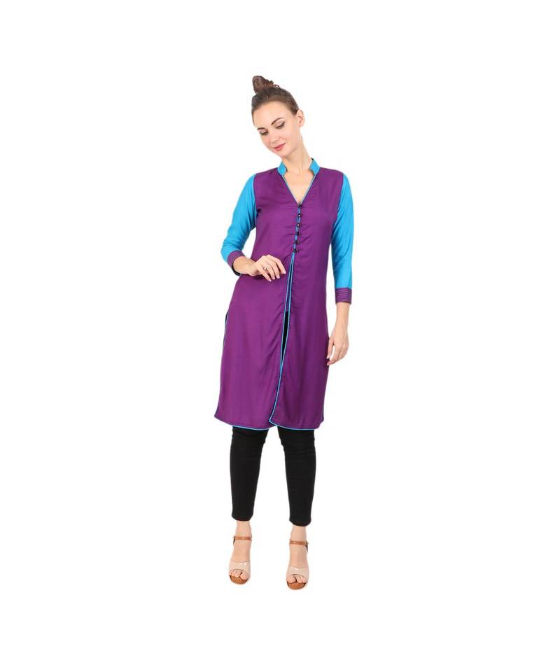 purple printed rayon kurti