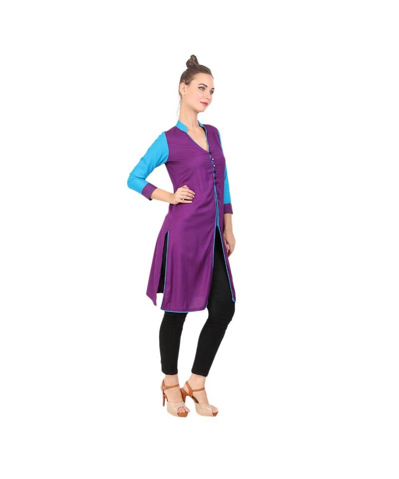 purple printed rayon kurti