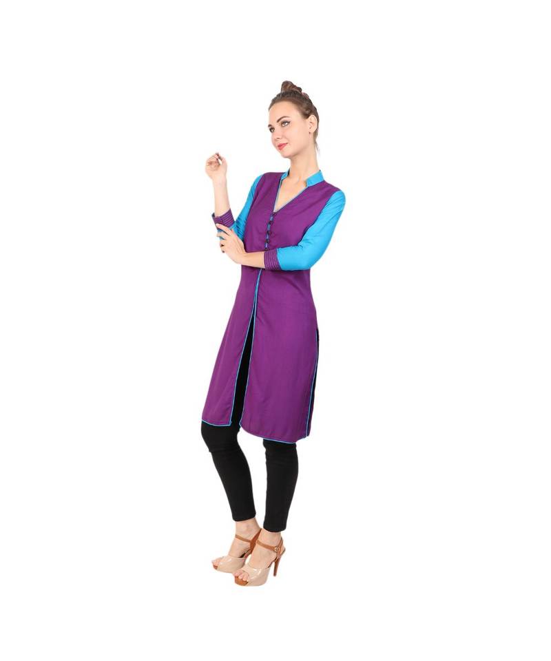purple printed rayon kurti