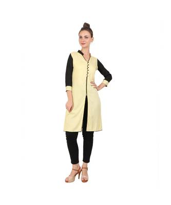 yellow printed rayon kurti 1