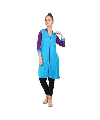 turquoise printed rayon kurti 1