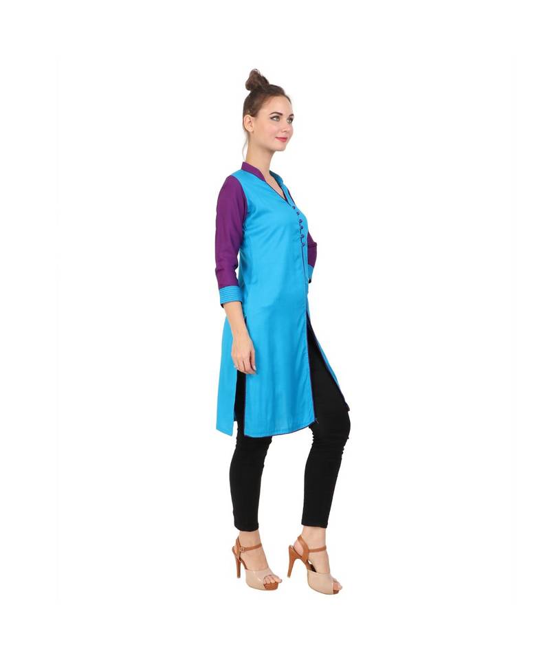 turquoise printed rayon kurti