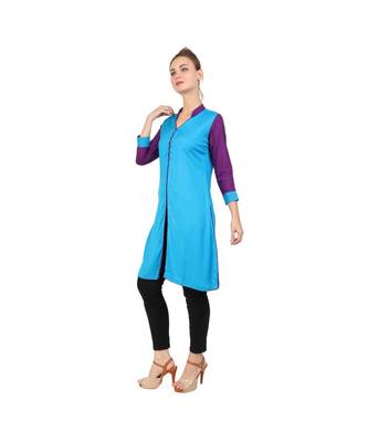 turquoise printed rayon kurti 3