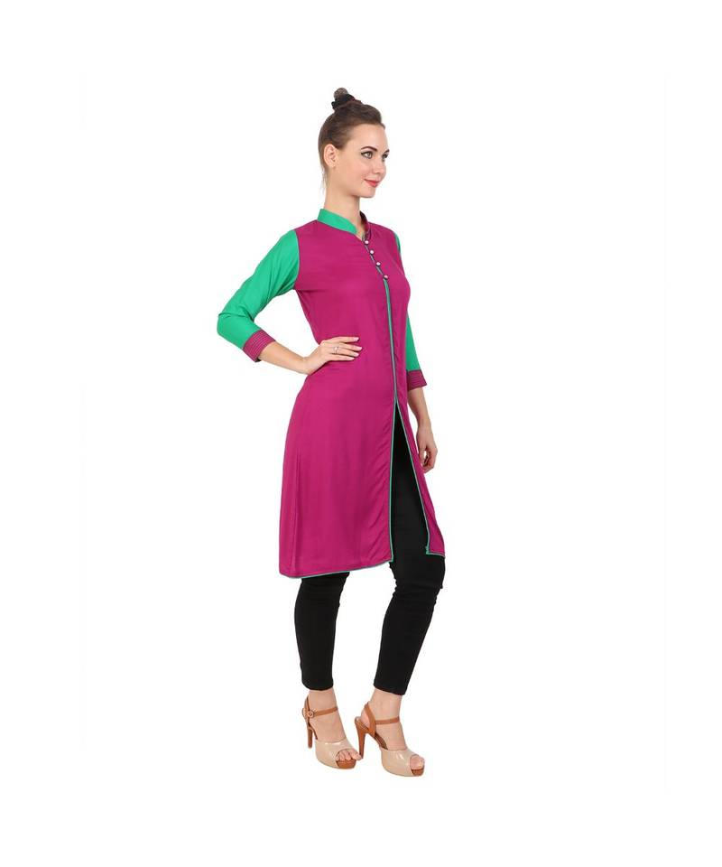 magenta printed rayon kurti